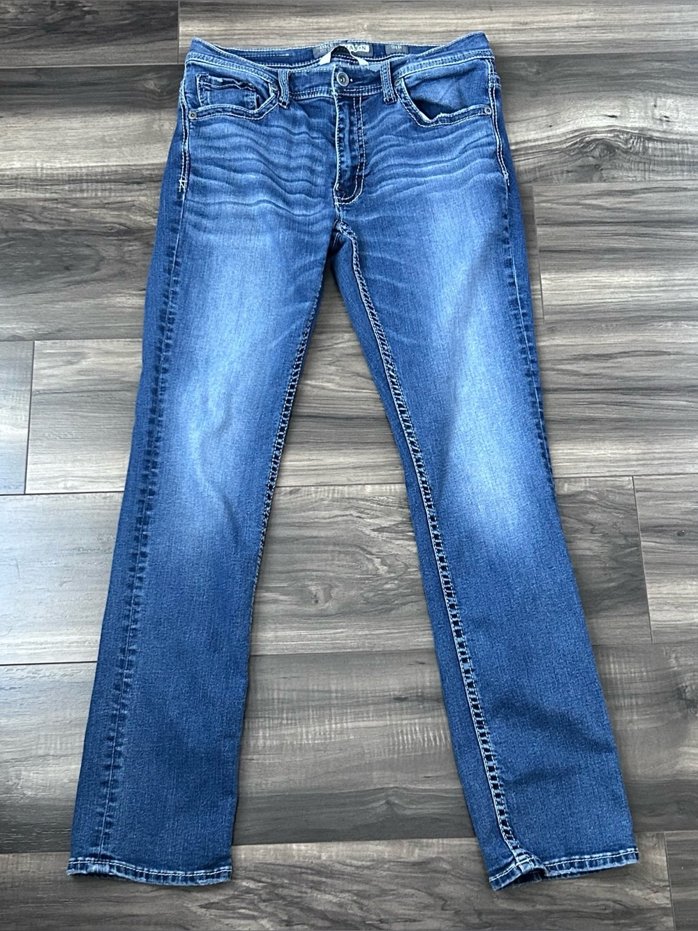 BKE Jeans Men’s Size 31x31 Blue Distressed Mason Taper Denim Buckle